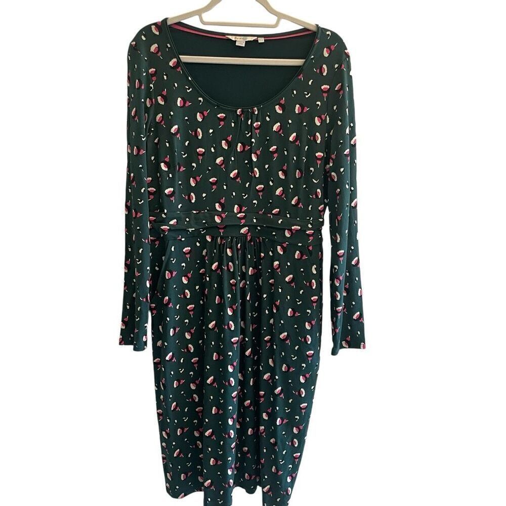 Boden Green Mabel Jersey Long Sleeve Floral Knee Length Dress Women’s 10 Large